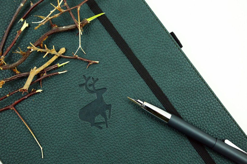 Dingbats* A5+ Wildlife Green Deer Notebook Plain